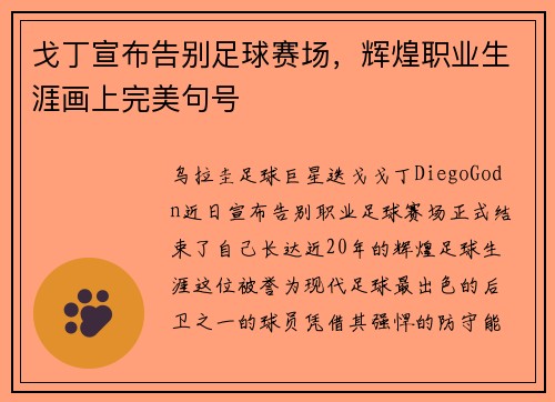 戈丁宣布告别足球赛场，辉煌职业生涯画上完美句号
